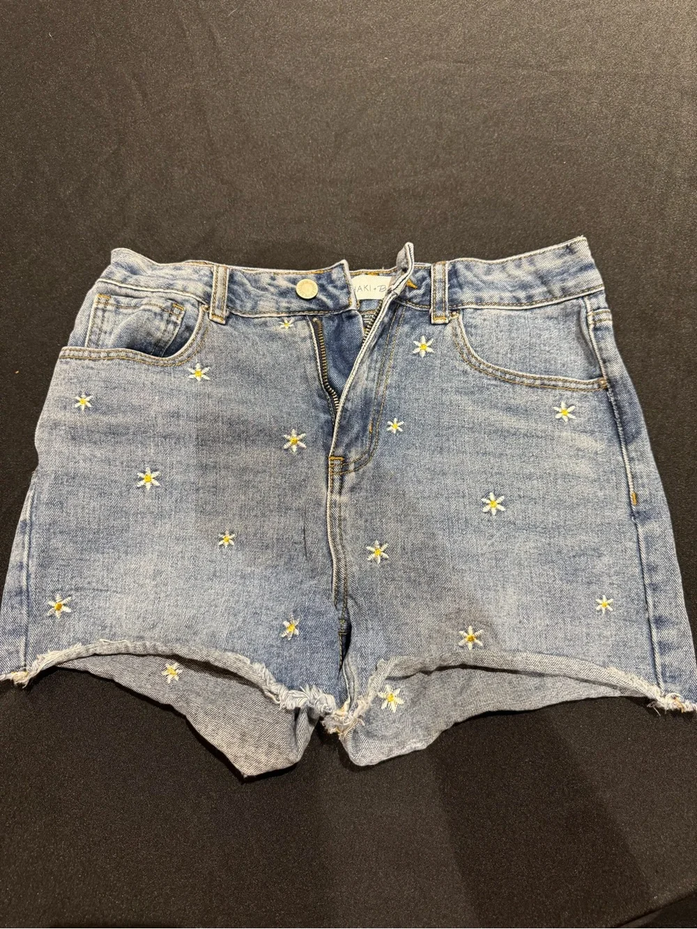 Embroidered Light Blue Denim Daisy High-Rise Shorts